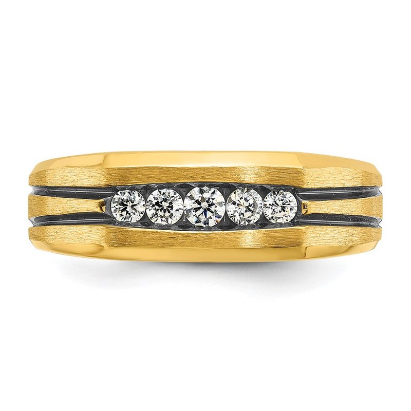 14k Yellow Gold with Black Rhodium Men's Satin 1/4 carat Diamond Complete Ring