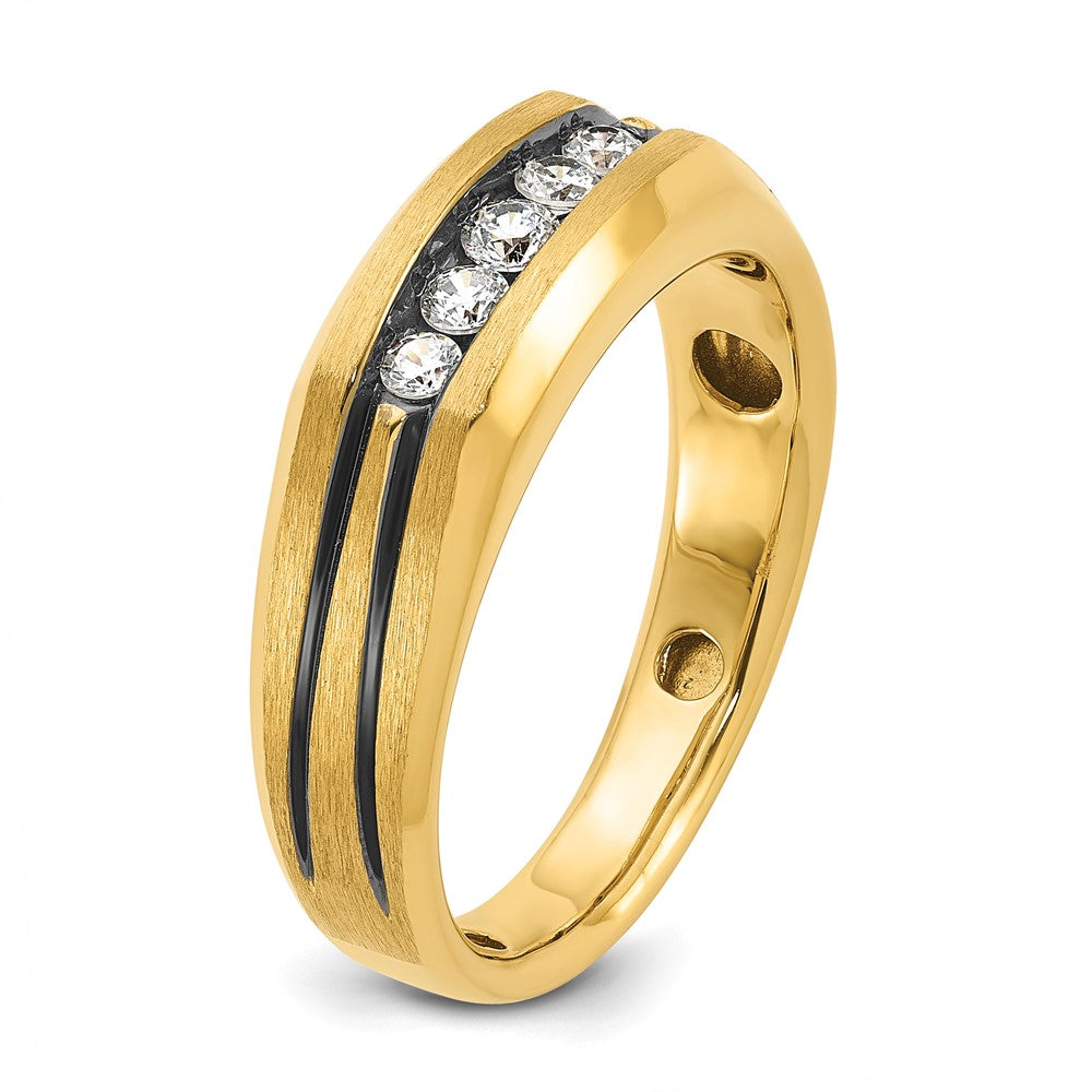 14k Yellow Gold with Black Rhodium Men's Satin 1/4 carat Diamond Complete Ring