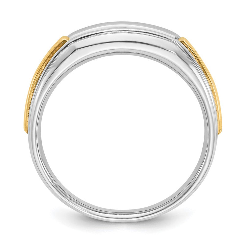 14k Two-tone Gold Men's Polished and Satin 1/4 carat Diamond Complete Ring