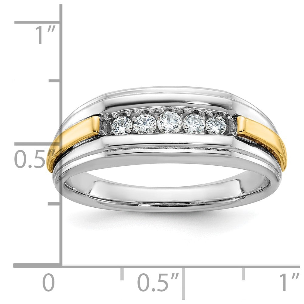 14k Two-tone Gold Men's Polished and Satin 1/4 carat Diamond Complete Ring