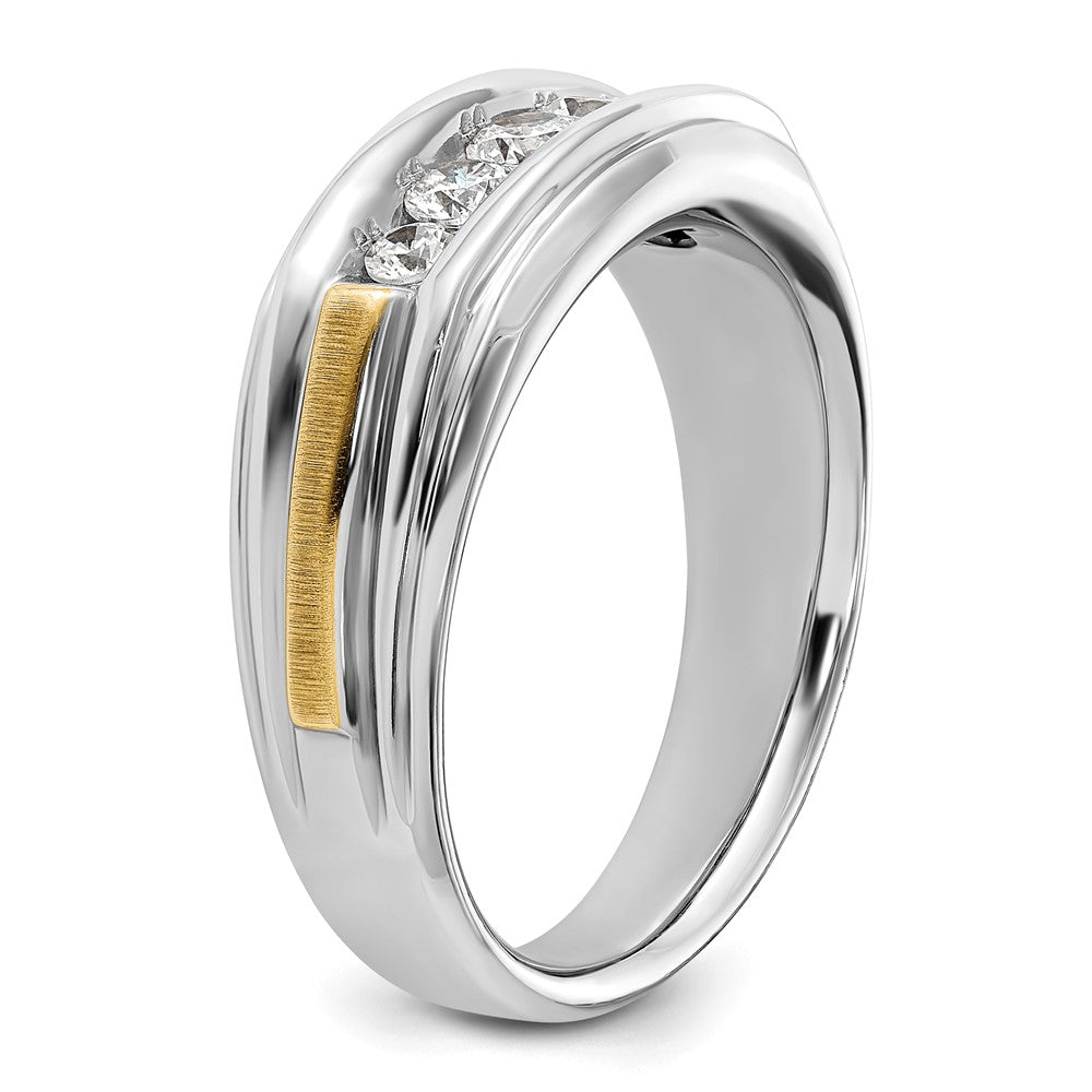 14k Two-tone Gold Men's Polished and Satin 1/2 carat Diamond Complete Ring