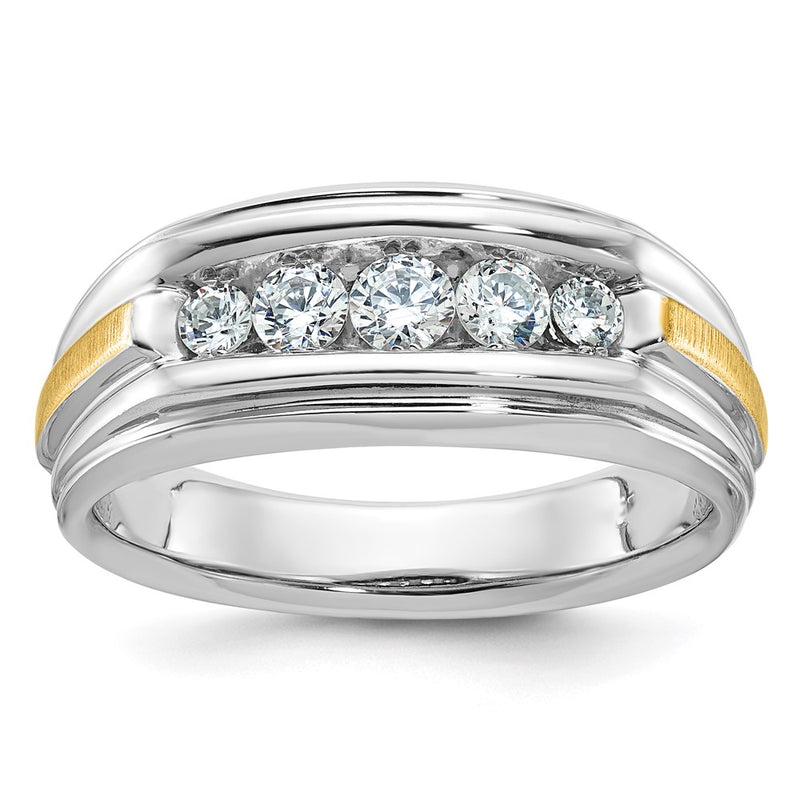 14k Two-tone Gold Men's Polished and Satin 1/2 carat Diamond Complete Ring