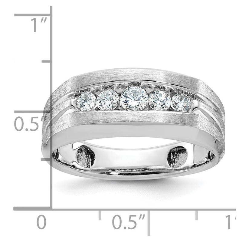 10K White Gold Ibgoodman Men'S Polished And Brushed 5-Stone 1/2 Carat A Quality Diamond Ring
