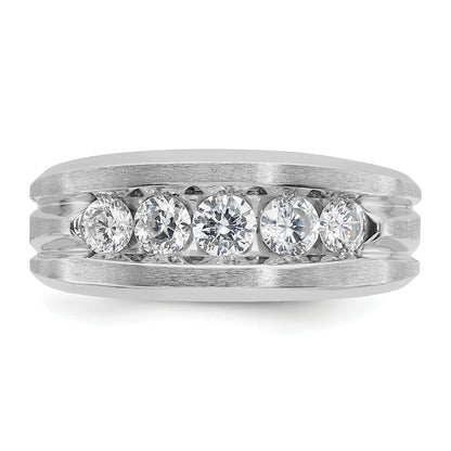 10K White Gold Ibgoodman Men'S Polished Satin And Grooved 5-Stone Ring Mounting