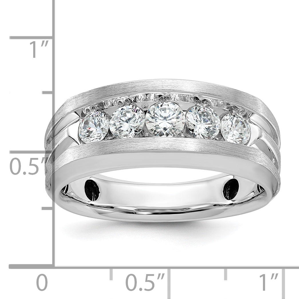 10K White Gold Ibgoodman Men'S Polished Satin And Grooved 5-Stone Ring Mounting
