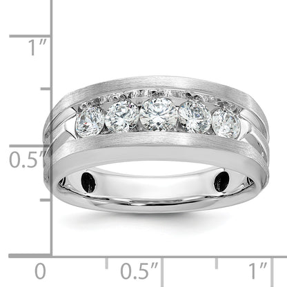 10K White Gold Ibgoodman Men'S Polished Satin And Grooved 5-Stone Ring Mounting