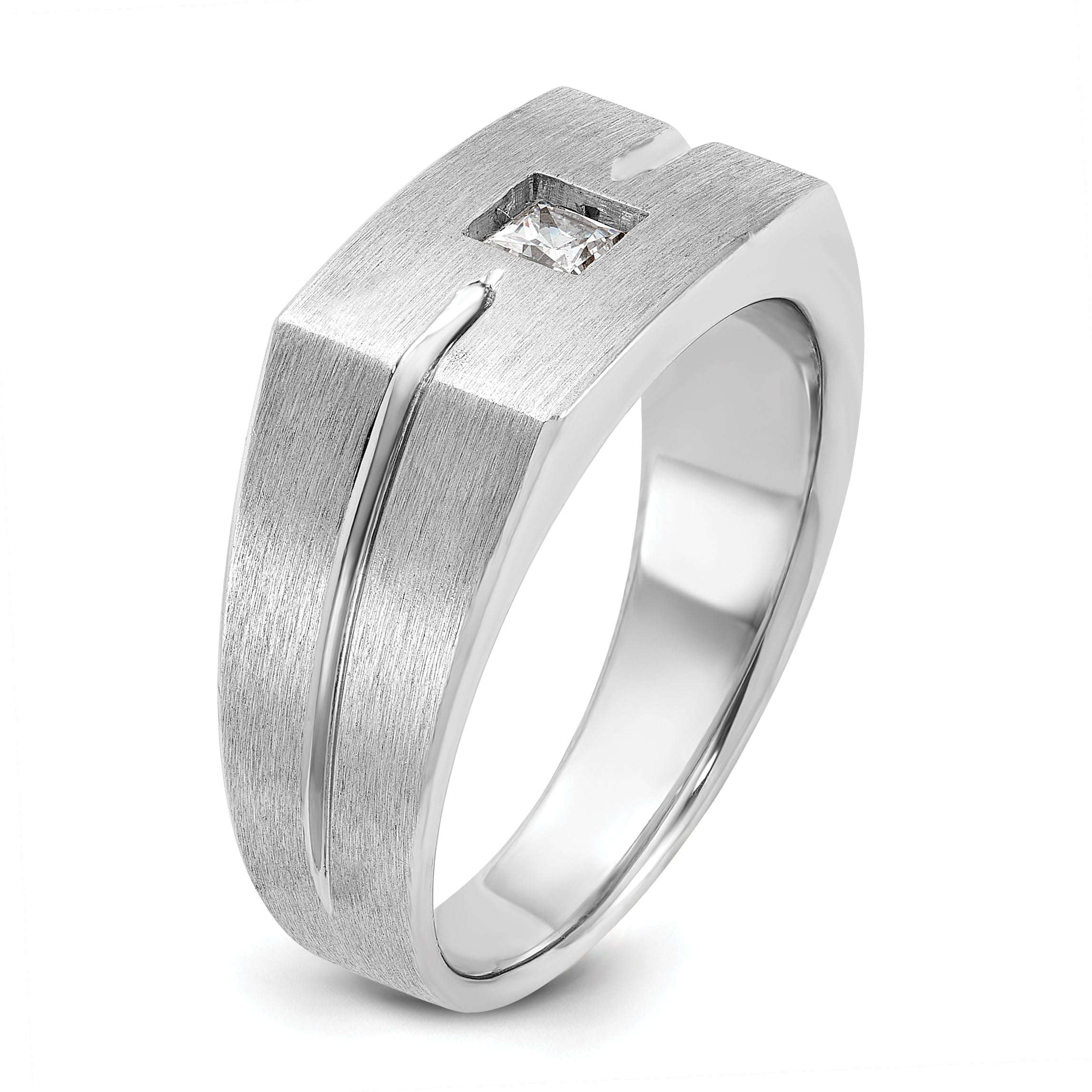 14k White Gold Men's Polished and Satin 1/4 carat Diamond Complete Ring