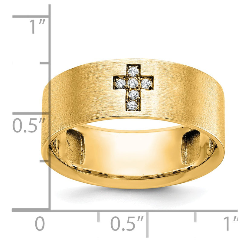 10K Yellow Gold Ibgoodman Men'S Satin 1/20 Carat A Quality Diamond Cross Ring
