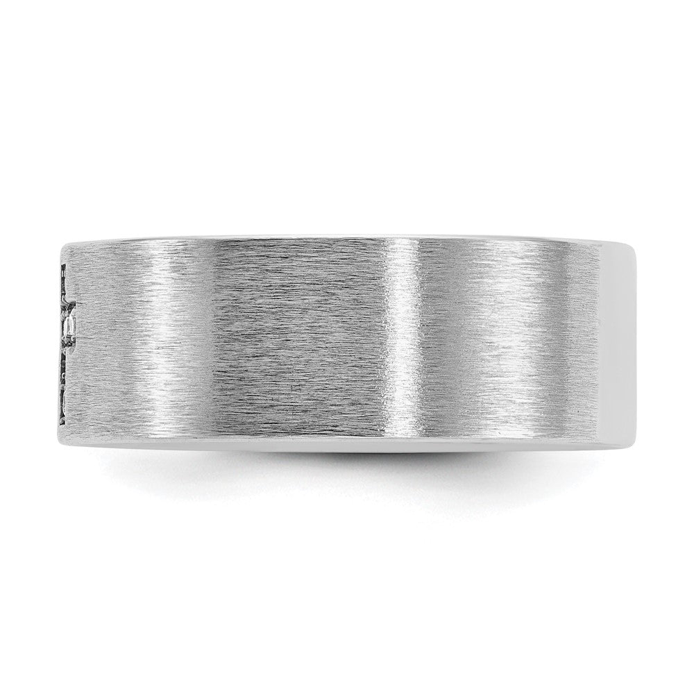 14k White Gold Men's Cross Satin 1/20 carat Diamond Complete Ring