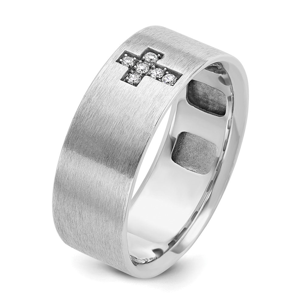 14k White Gold Men's Cross Satin 1/20 carat Diamond Complete Ring