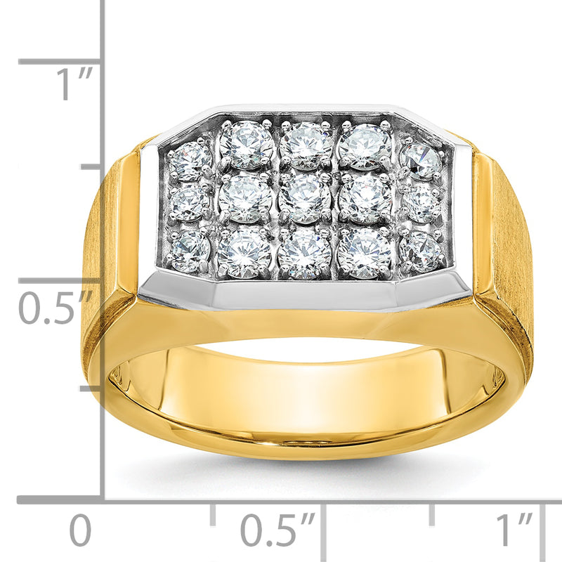 10K Yellow W/Rhodium Ibgoodman With White Rhodium Men'S Polished And Satin 1 Carat A Quality Diamond Cluster Ring