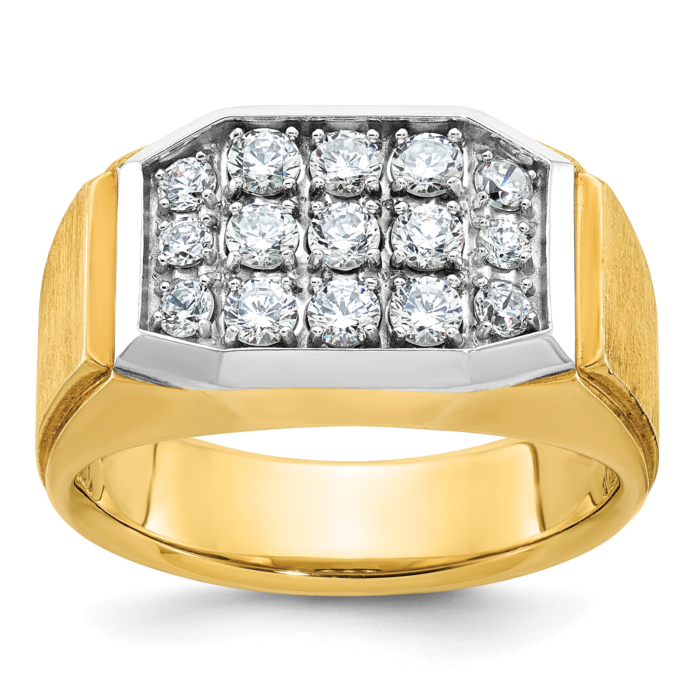 10K Yellow W/Rhodium Ibgoodman With White Rhodium Men'S Polished And Satin 1 Carat A Quality Diamond Cluster Ring