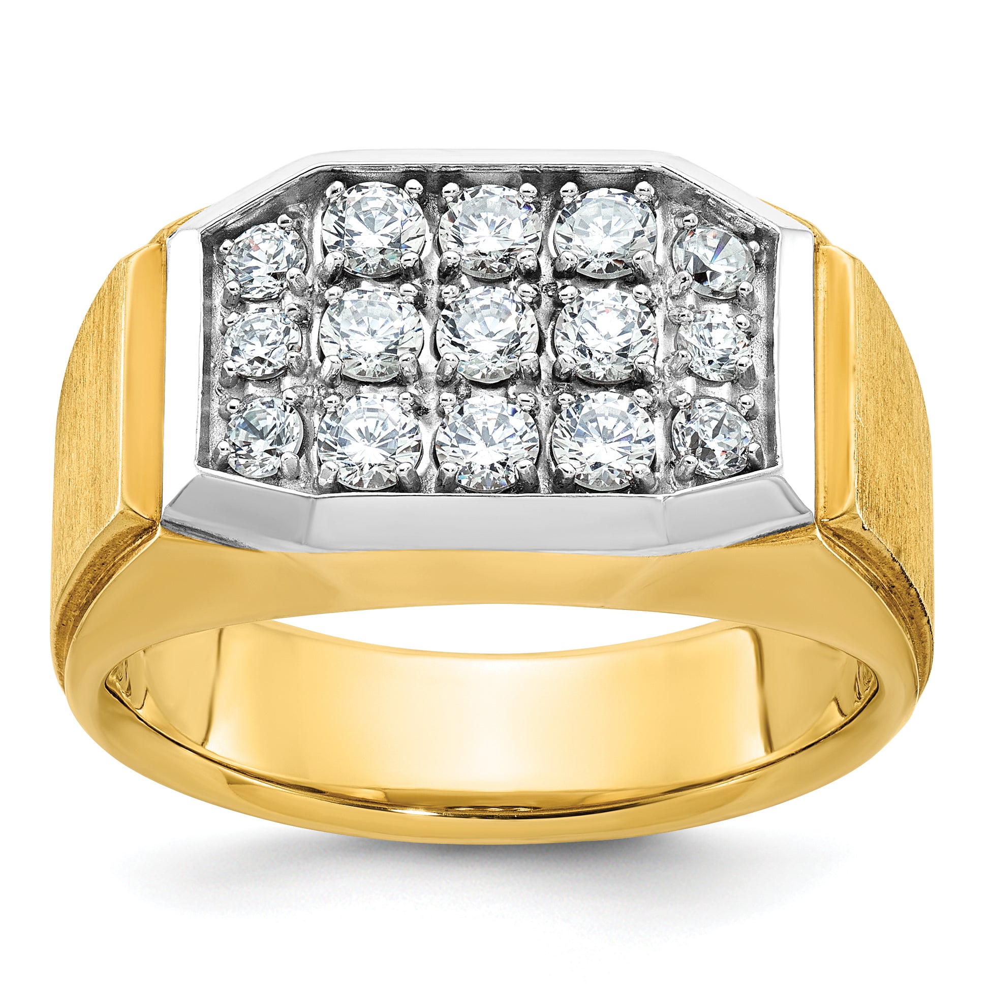 10K Yellow W/Rhodium Ibgoodman With White Rhodium Men'S Polished And Satin 1 Carat A Quality Diamond Cluster Ring
