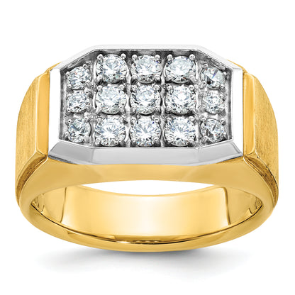10K Yellow W/Rhodium Ibgoodman With White Rhodium Men'S Polished And Satin 1 Carat A Quality Diamond Cluster Ring