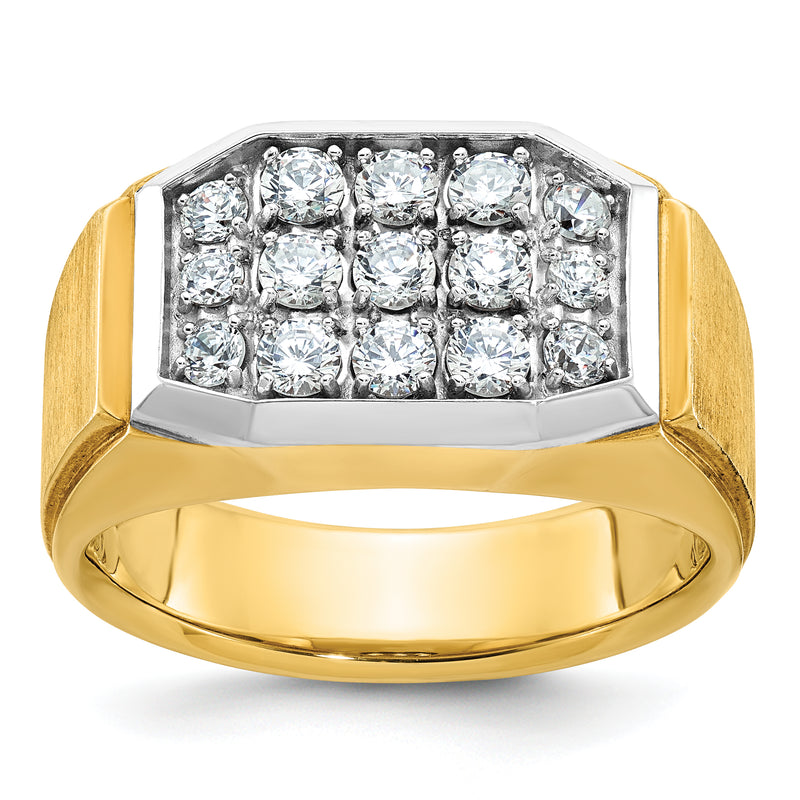 10K Yellow W/Rhodium Ibgoodman With White Rhodium Men'S Polished And Satin 1 Carat A Quality Diamond Cluster Ring