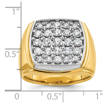 14k Two-tone Two Tone 1 1/2 Ct. Lab Grown Diamond VS/SI+ G+ Men's Polished and Satin Cluster Ring