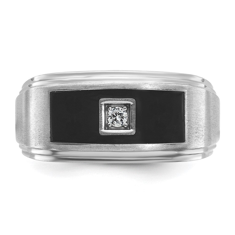 14k White Gold Men's Enamel 1/20 carat Diamond Complete Ring