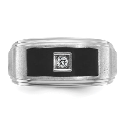 14k White Gold Men's Enamel 1/20 carat Diamond Complete Ring