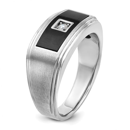 14k White Gold Men's Enamel 1/20 carat Diamond Complete Ring