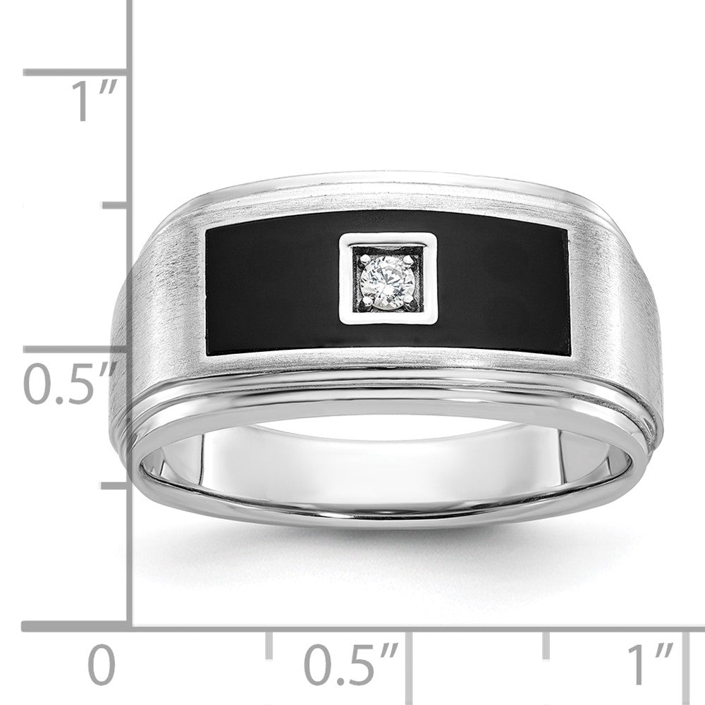 14k White Gold Men's Enamel 1/20 carat Diamond Complete Ring