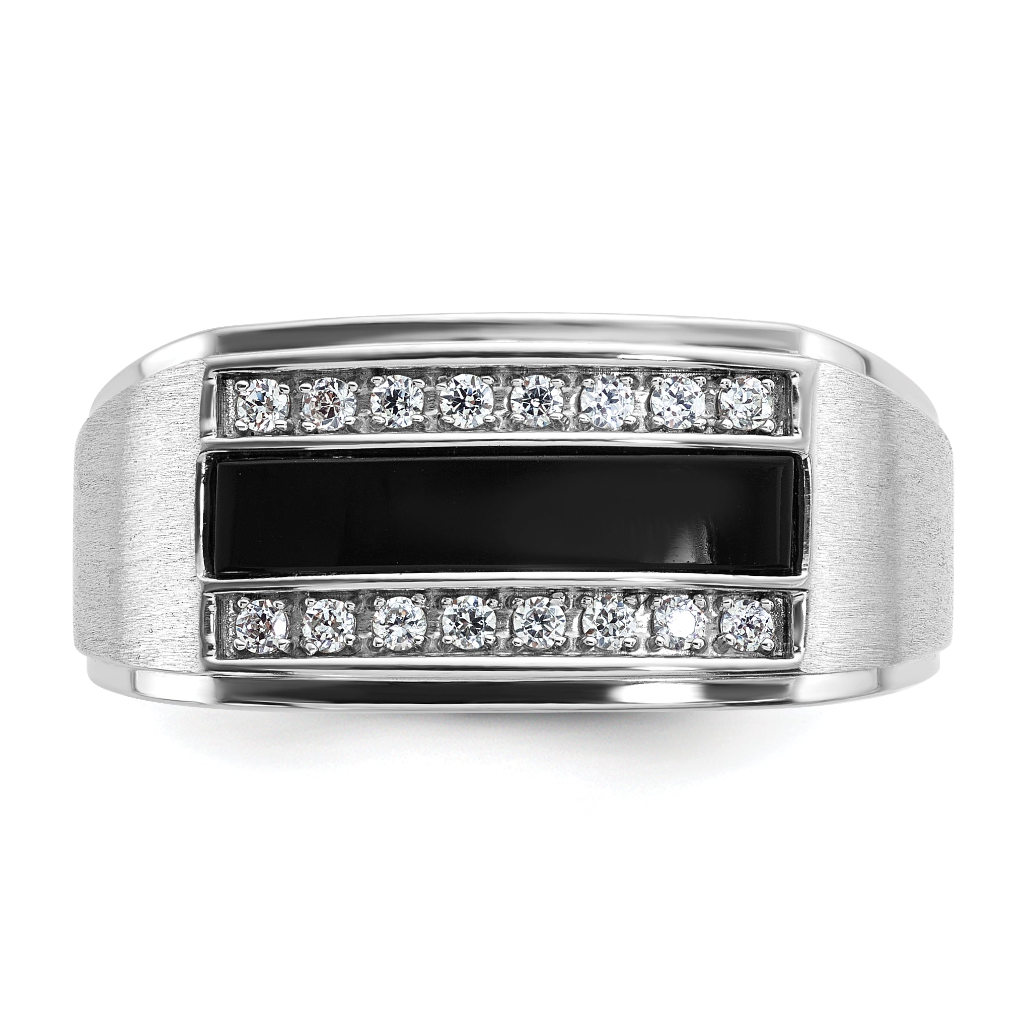 10K Yellow Gold Ibgoodman Men'S Polished And Satin Onyx 1/6 Carat A Quality Diamond Ring