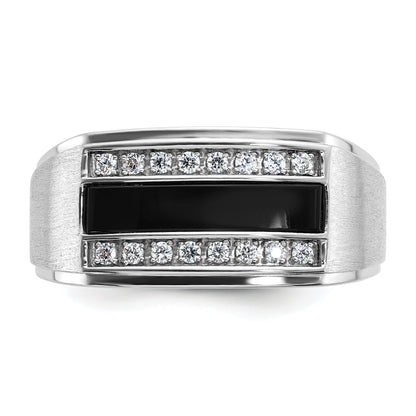 10K Yellow Gold Ibgoodman Men'S Polished And Satin Onyx 1/6 Carat A Quality Diamond Ring