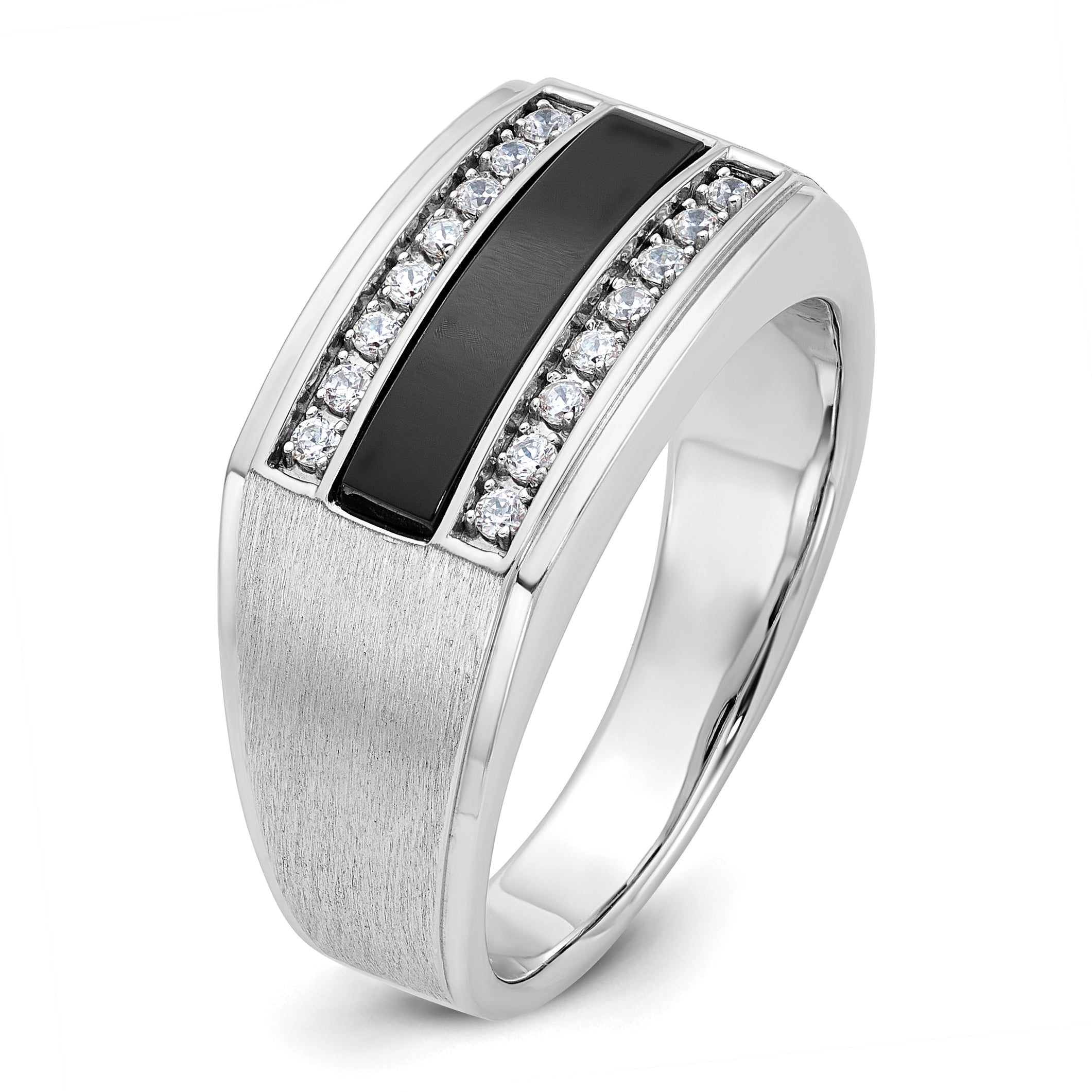 10K Yellow Gold Ibgoodman Men'S Polished And Satin Onyx 1/6 Carat A Quality Diamond Ring