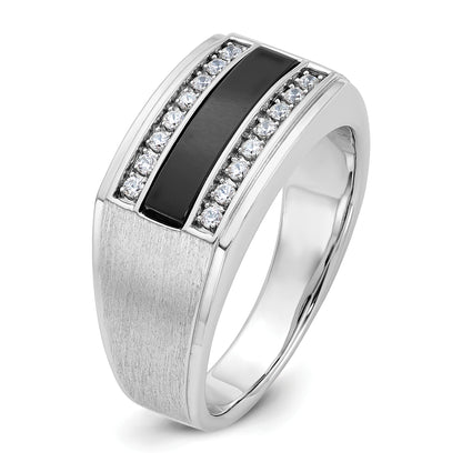 10K Yellow Gold Ibgoodman Men'S Polished And Satin Onyx 1/6 Carat A Quality Diamond Ring