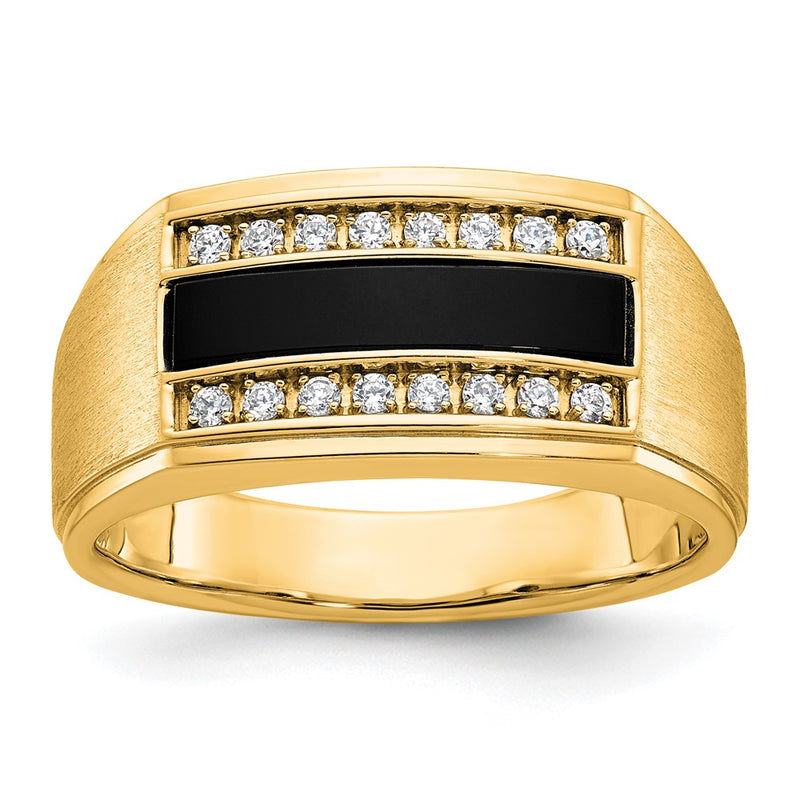 10K Yellow Gold Ibgoodman Men'S Polished And Satin Onyx 1/6 Carat A Quality Diamond Ring