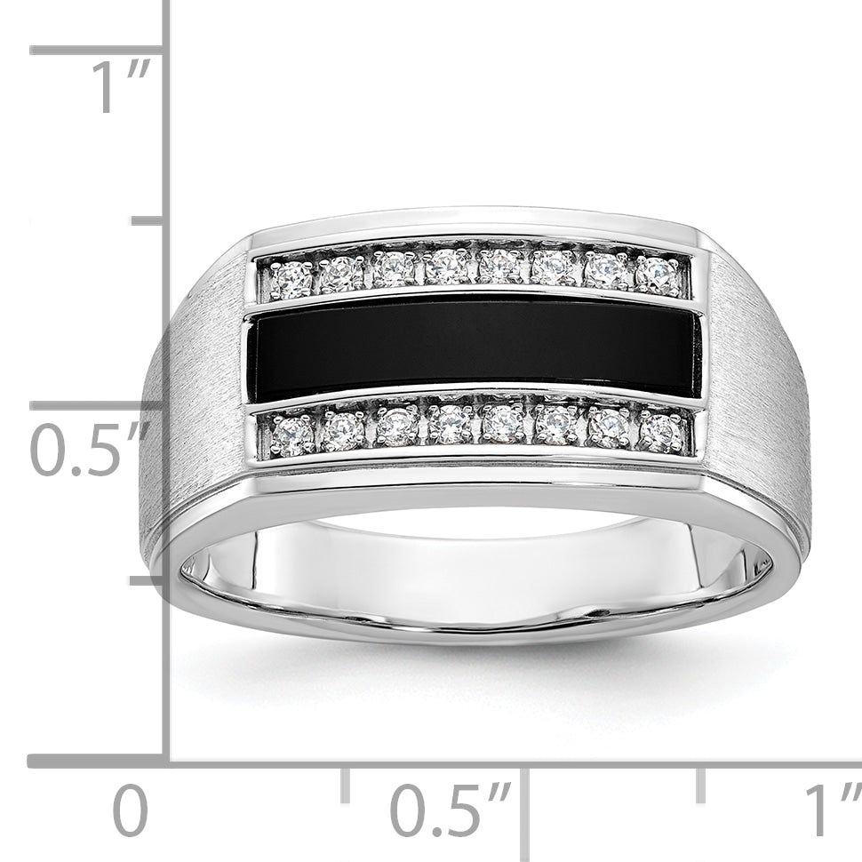 14k White Gold Men's Satin Onyx and 1/6 carat Diamond Complete Ring