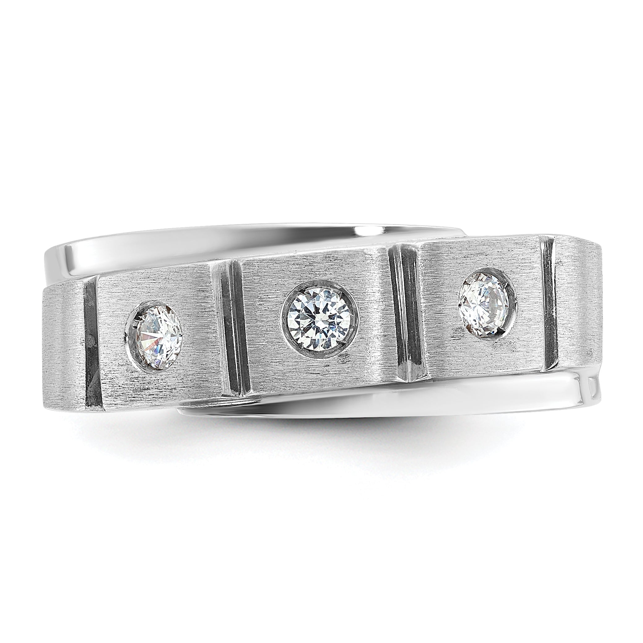 14k White Gold Men's Polished and Satin 1/4 carat Diamond Complete Ring