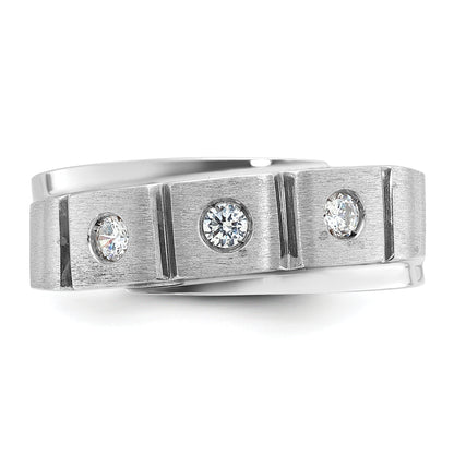 14k White Gold Men's Polished and Satin 1/4 carat Diamond Complete Ring