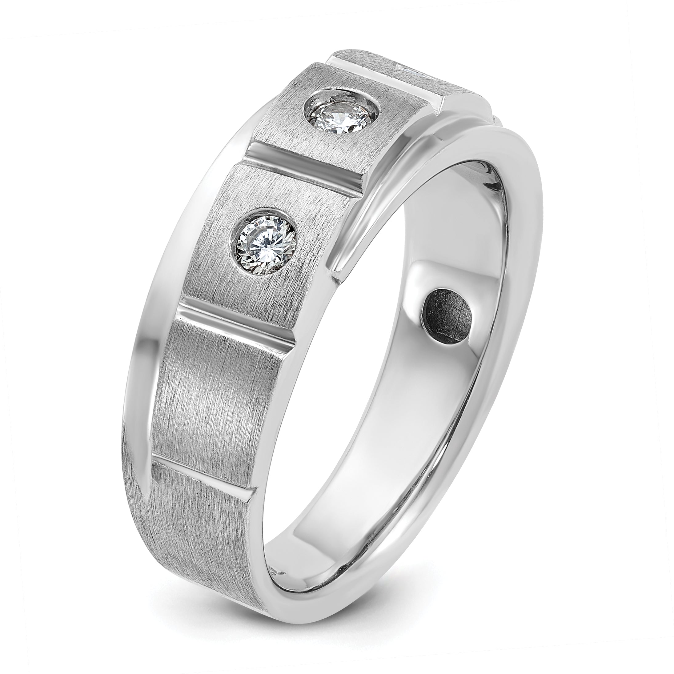 14k White Gold Men's Polished and Satin 1/4 carat Diamond Complete Ring