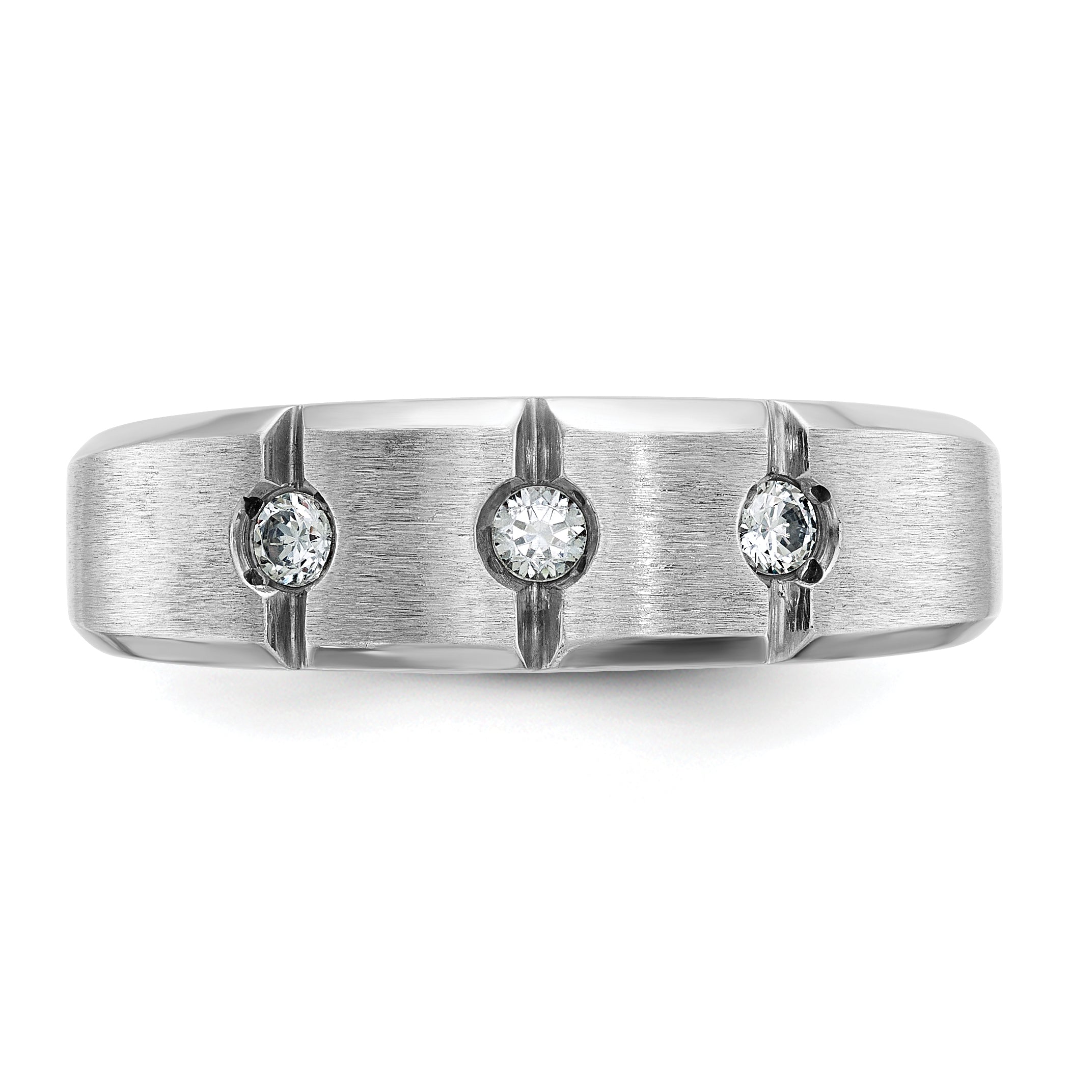 14k White Gold Men's Polished and Satin 1/5 carat Diamond Complete Ring