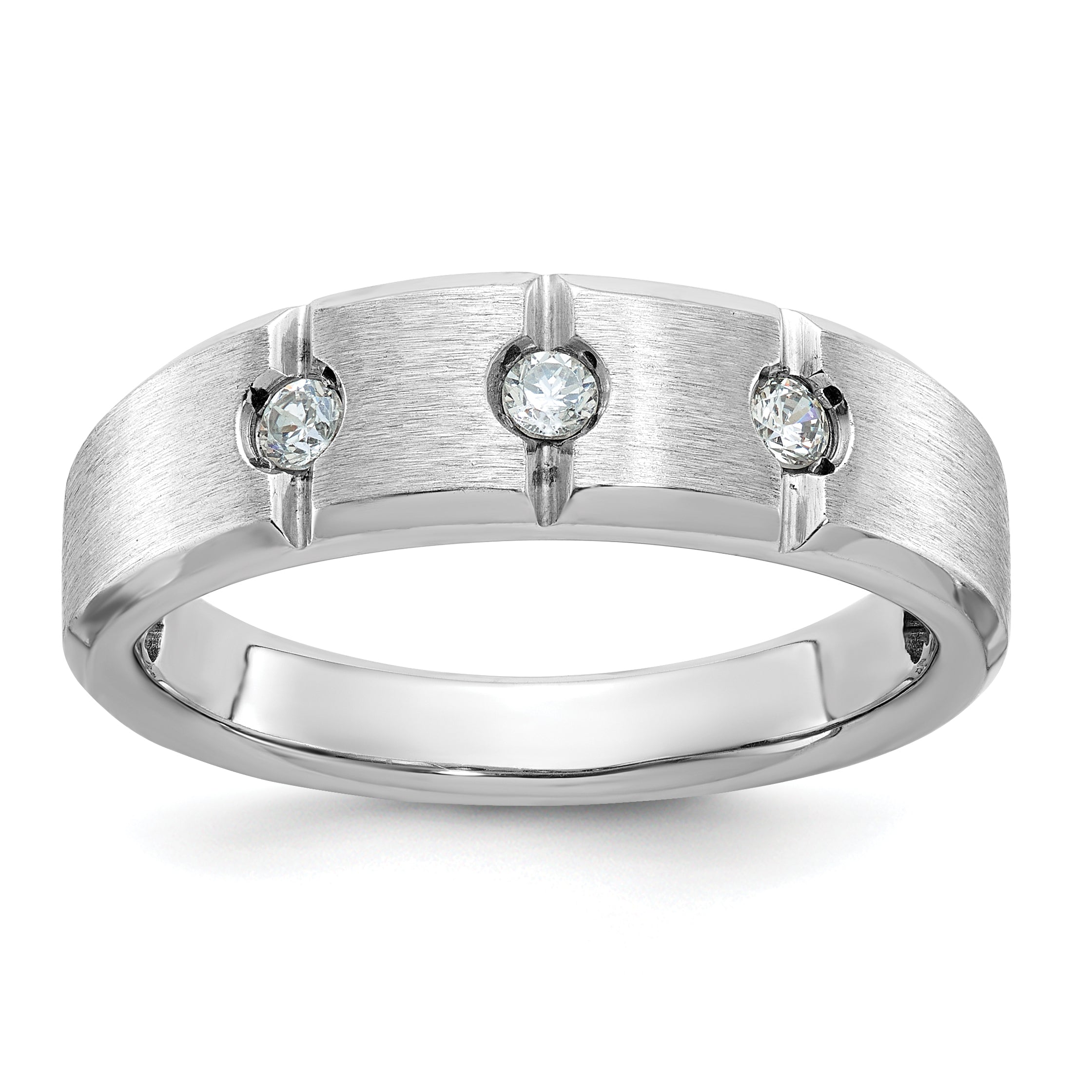 14k White Gold Men's Polished and Satin 1/5 carat Diamond Complete Ring