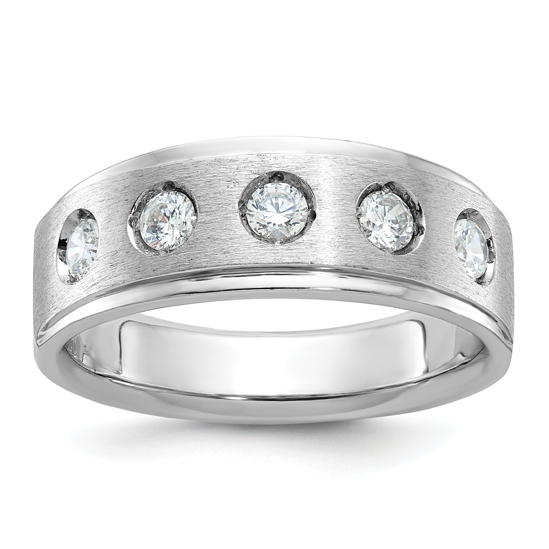 14k White Gold Men's Polished and Satin 1/2 carat Diamond Complete Ring