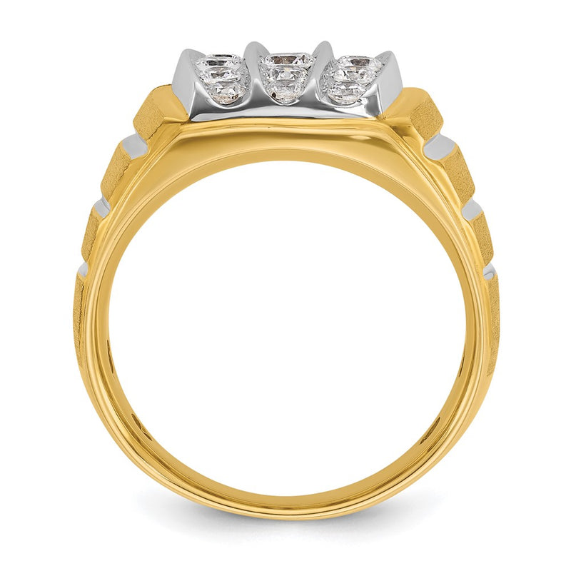 10K Two-Tone Ibgoodman Men'S Polished Satin And Grooved 1 Carat A Quality Diamond Ring