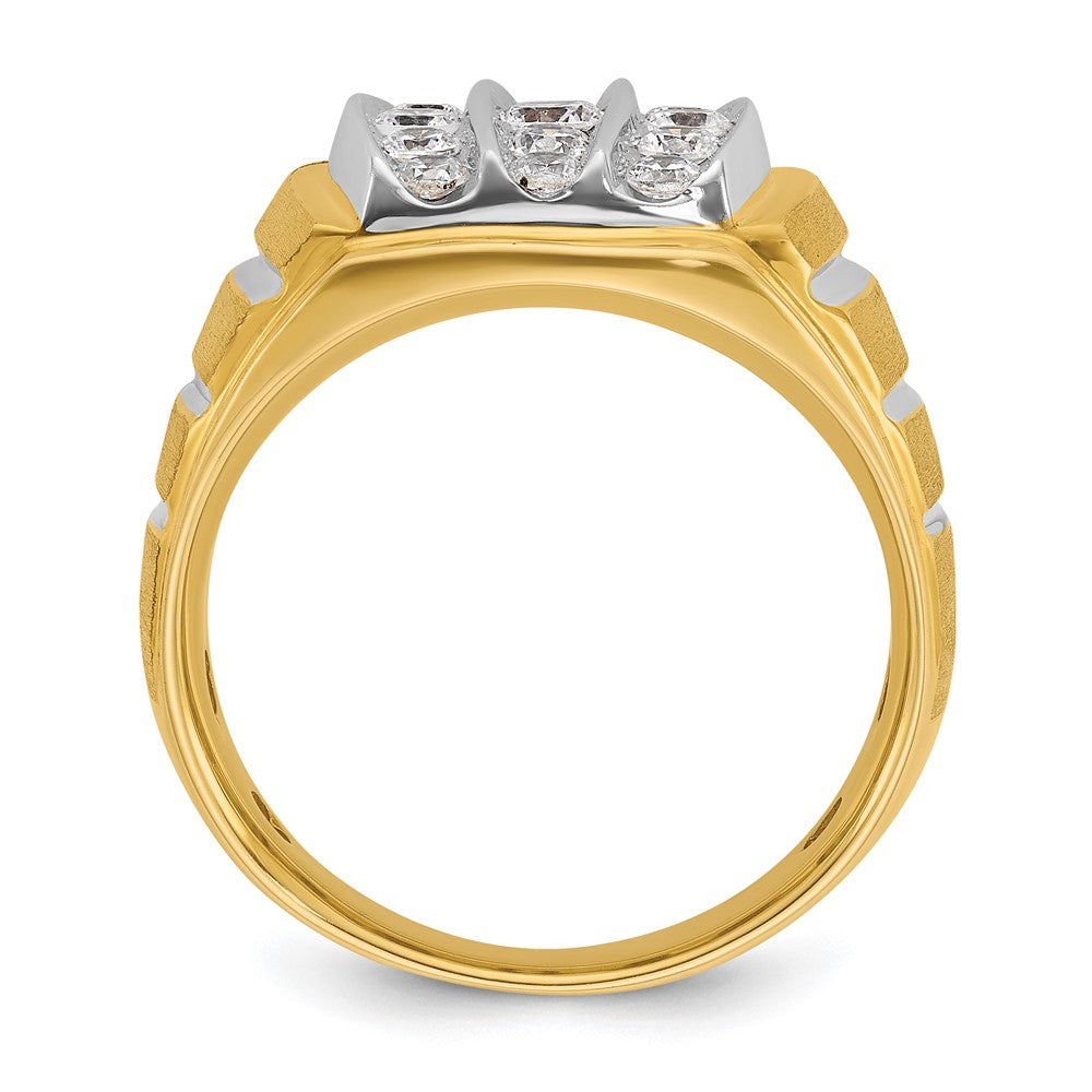 14k Two-tone Two Tone 1 Ct. Lab Grown Diamond VS/SI+ G+ Polished Satin and Grooved Men's Cluster Ring