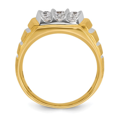 14k Two-tone Two Tone 1 Ct. Lab Grown Diamond VS/SI+ G+ Polished Satin and Grooved Men's Cluster Ring
