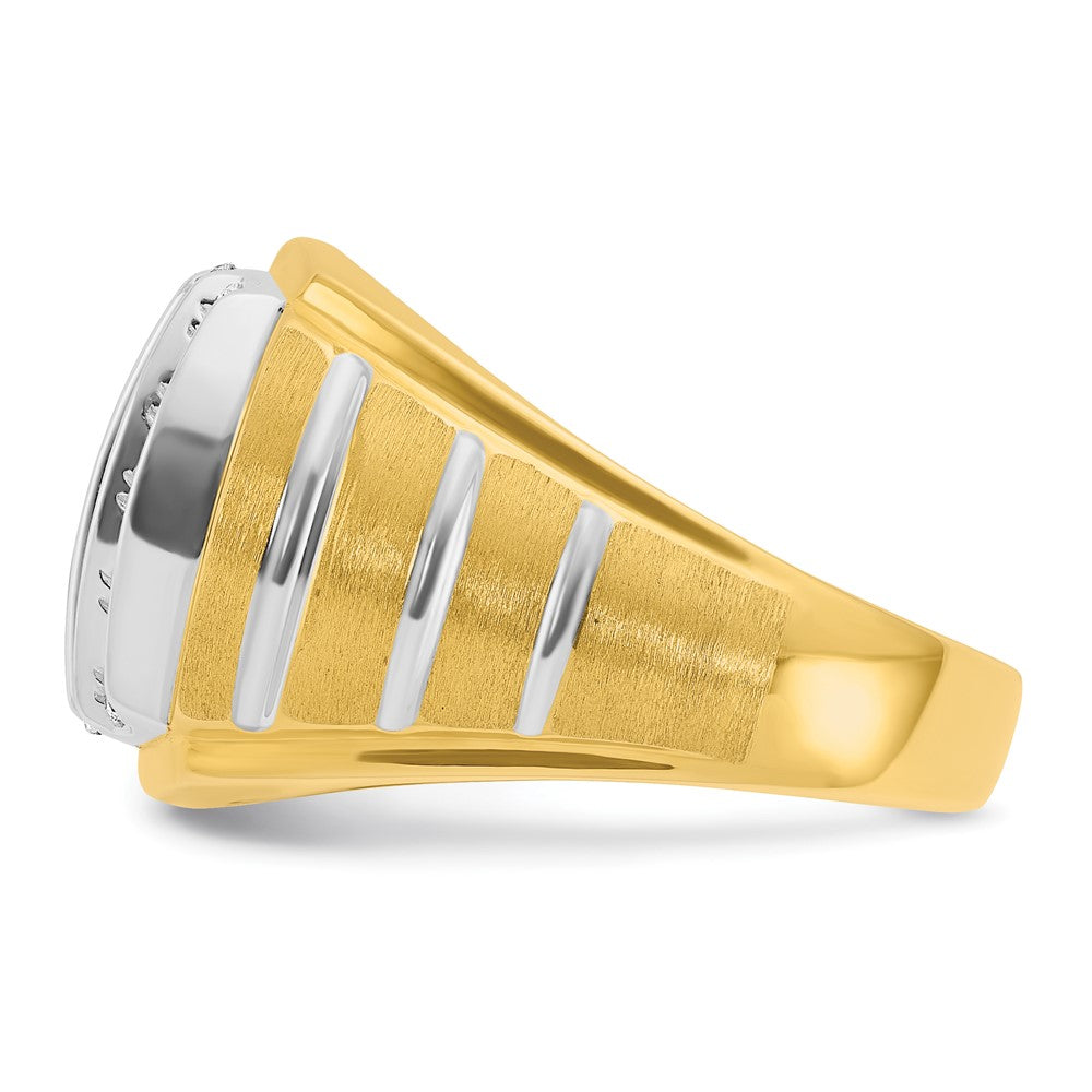 14k Two-tone Two Tone 1 Ct. Lab Grown Diamond VS/SI+ G+ Polished Satin and Grooved Men's Cluster Ring