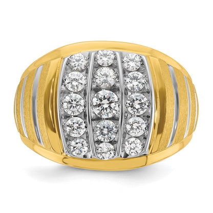 14k Two-tone Two Tone 1 Ct. Lab Grown Diamond VS/SI+ G+ Polished Satin and Grooved Men's Cluster Ring