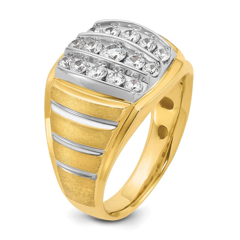 14k Two-tone Two Tone 1 Ct. Lab Grown Diamond VS/SI+ G+ Polished Satin and Grooved Men's Cluster Ring