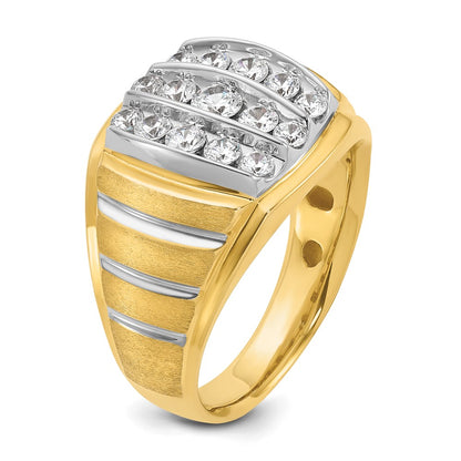 14k Two-tone Two Tone 1 Ct. Lab Grown Diamond VS/SI+ G+ Polished Satin and Grooved Men's Cluster Ring