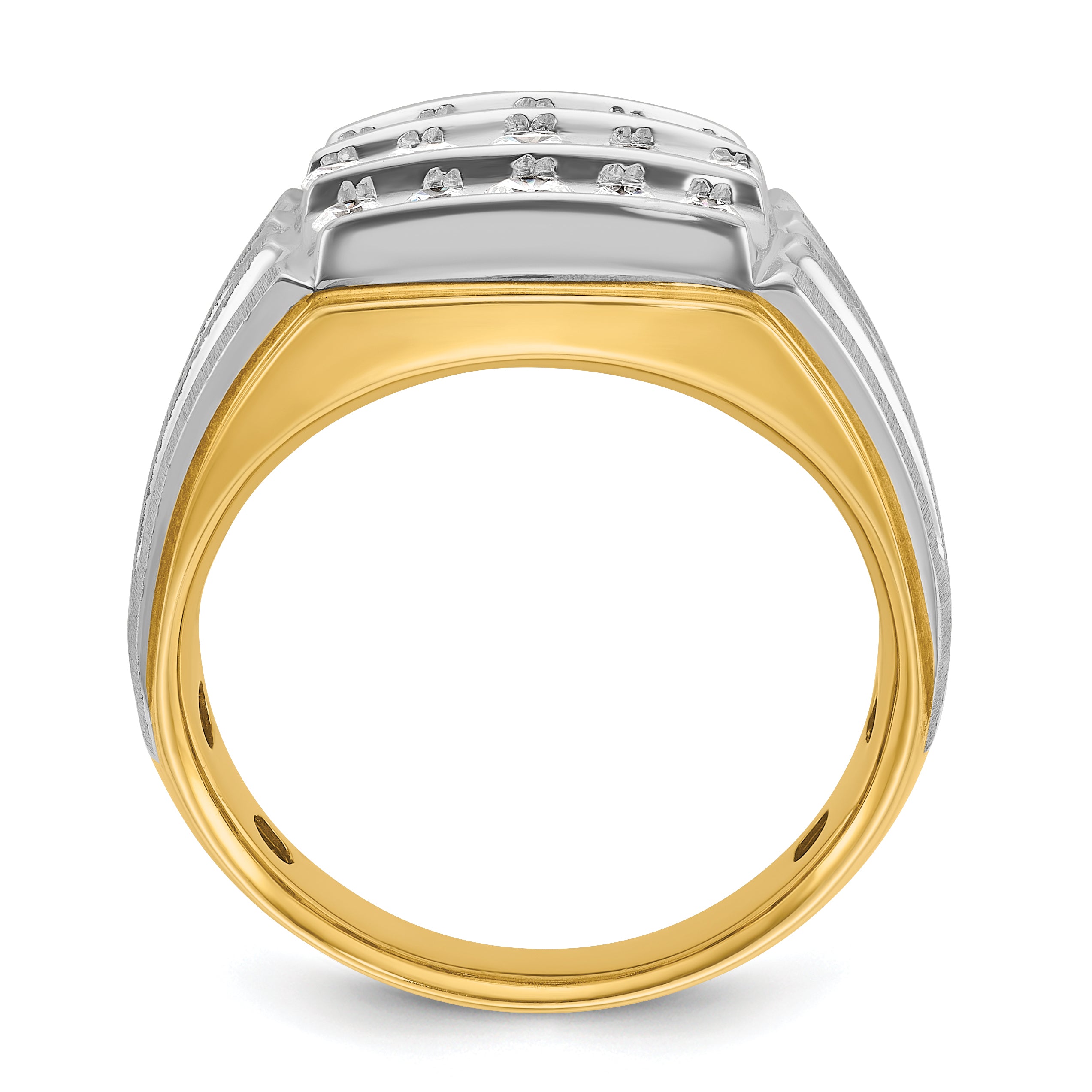 14k Two-tone Gold Men's Polished and Satin 1 carat Diamond Complete Ring