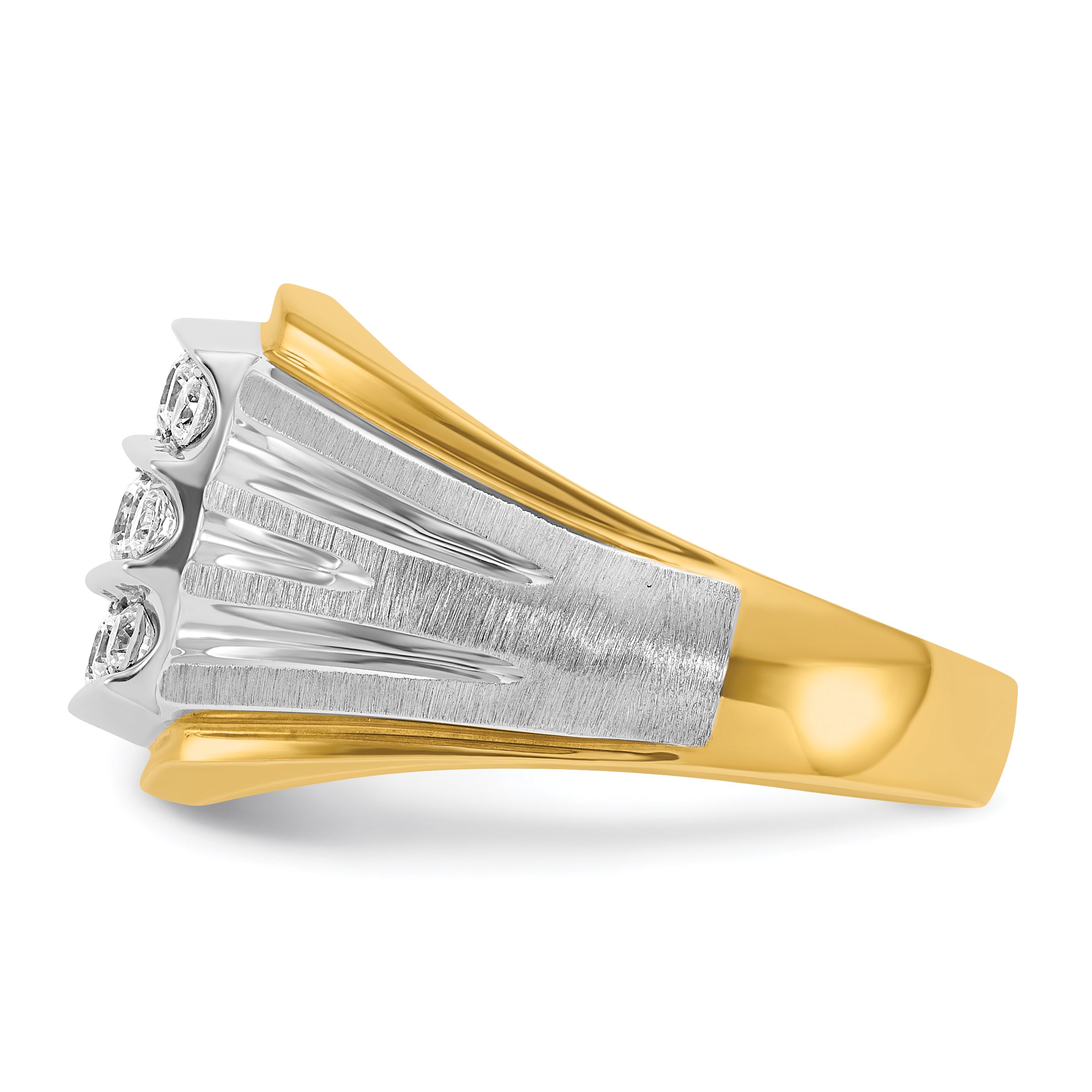 14k Two-tone Gold Men's Polished and Satin 1 carat Diamond Complete Ring