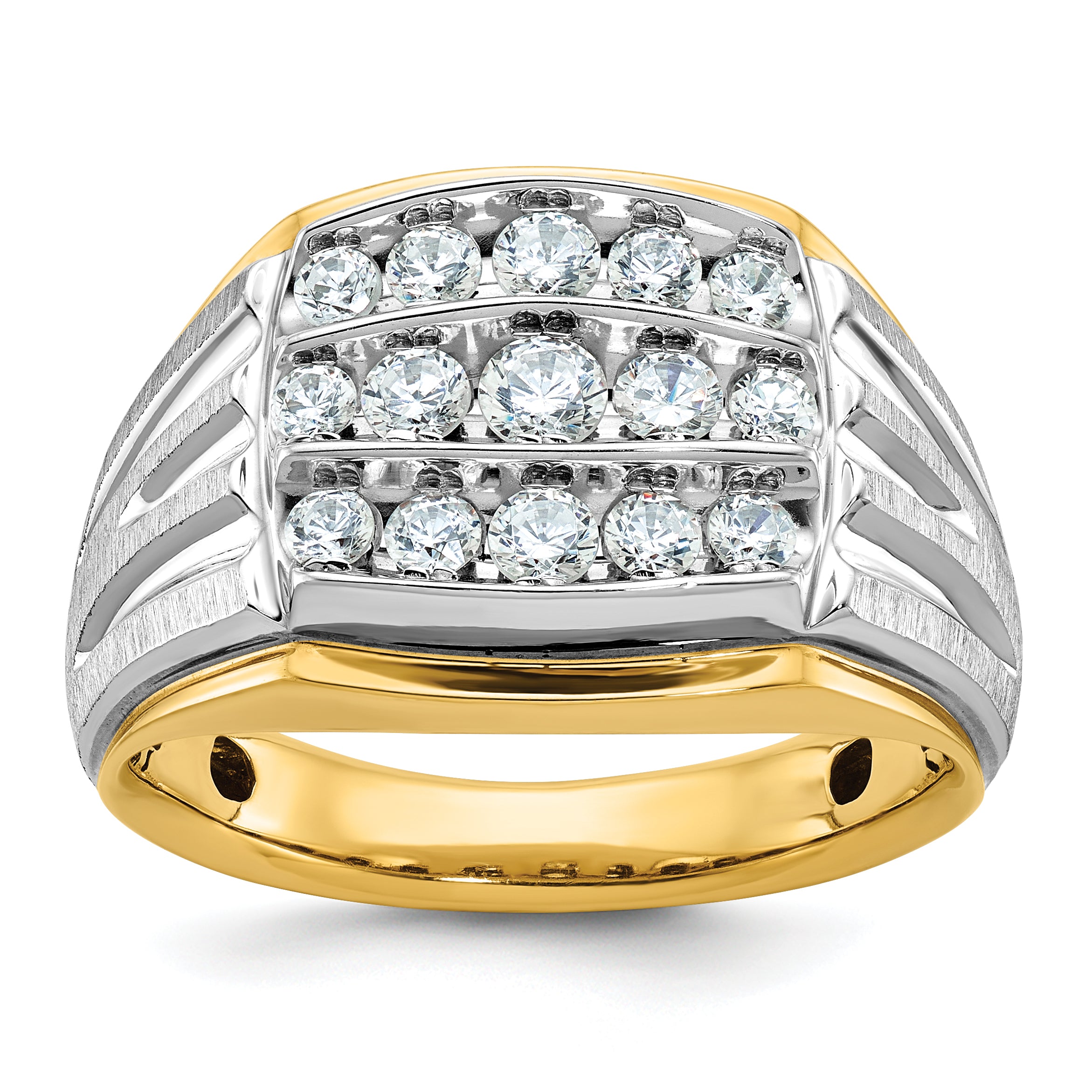 14k Two-tone Gold Men's Polished and Satin 1 carat Diamond Complete Ring