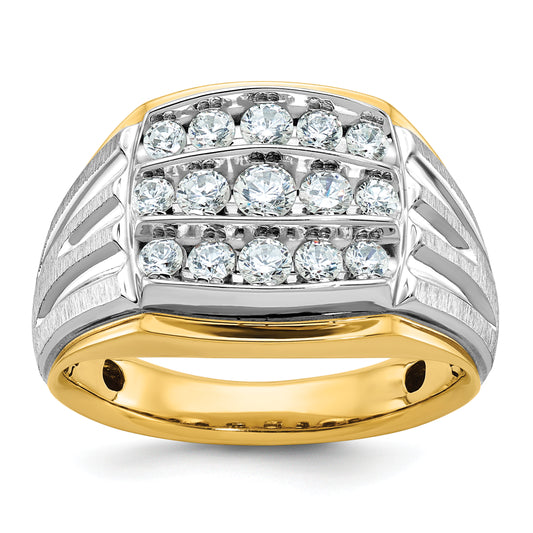 14k Two-tone Gold Men's Polished and Satin 1 carat Diamond Complete Ring