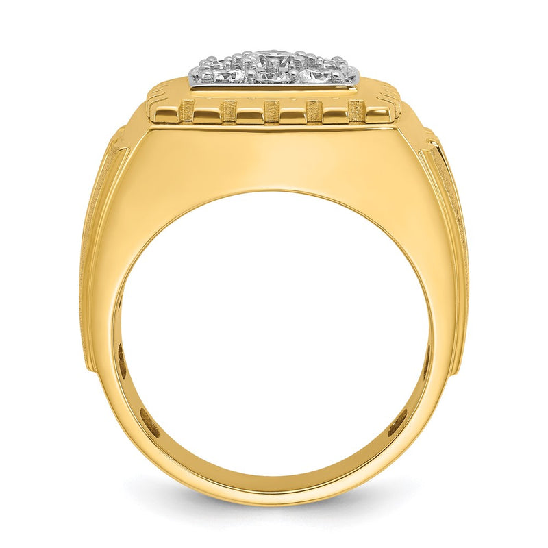 14k Two-tone Gold Men's Polished and Satin 1 carat Diamond Complete Ring
