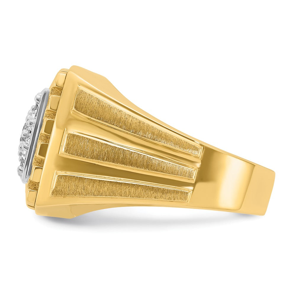 14k Two-tone Gold Men's Polished and Satin 1 carat Diamond Complete Ring