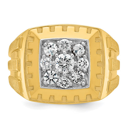 14k Two-tone Gold Men's Polished and Satin 1 carat Diamond Complete Ring